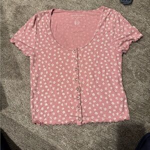 American Eagle Outfitters Pink Floral Button-Down Shirt